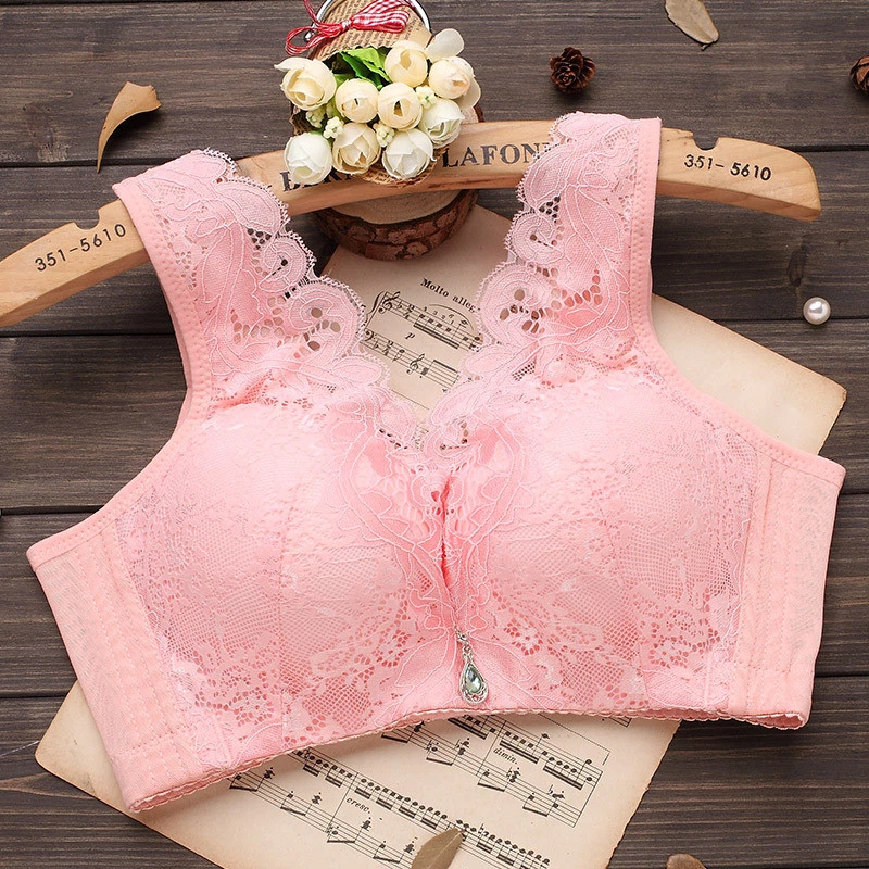 push up lace wireless bras for women's bra crop tops sexy lingerie big cup  pink