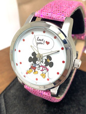 Disney Women's Watch Mickey Minnie Mouse Quartz White Dial Pink Band WDS000345