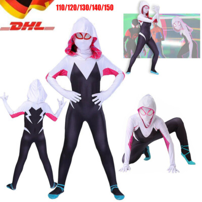 DHL Kinder Mädchen Spider Gwen Stacy Kostüm Spiderman Cosplay Jumpsuit Bodysuit 