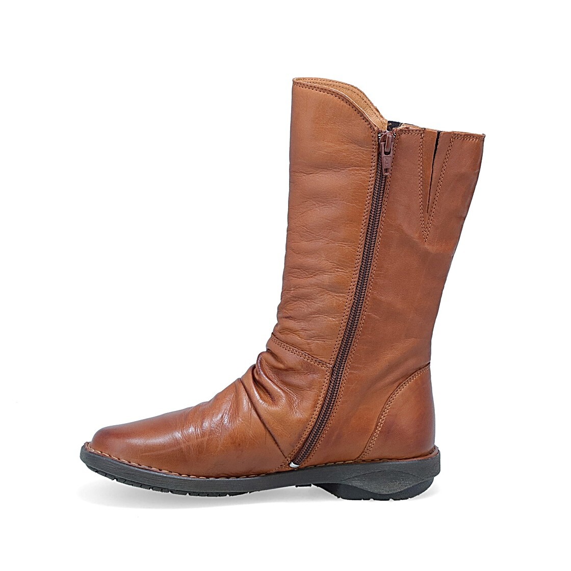 🔥Miz Mooz NYC Pass Leather Ruched Mid Boots US 8.5-9 EU39 Brandy