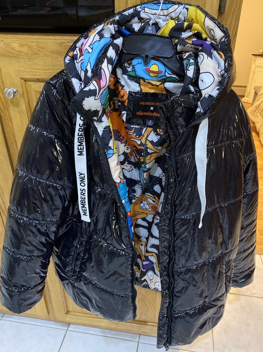 Nickelodeon Adult Members Only Puffer Jacket Black Rugrats
