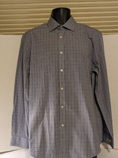 Michael Kors Dress Shirt Regular Fit Mens Size L Blue / White Checks Long Sleeve