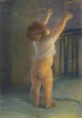 Mondsüchtiges Kind? Pastell um 1900-25. Motiv: 13,5x19,5 cm.
