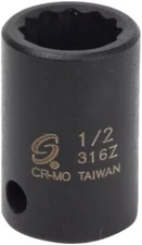 Sunex 316z 1/2" - 3/8" Drive 12 Point Shallow Impact Socket Standard Tools 12pt