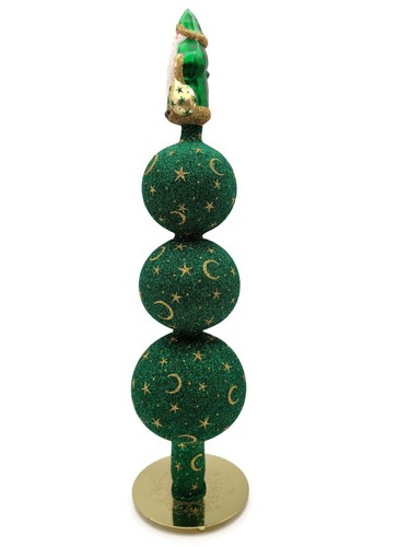 Patricia Breen Woodland Santa Finial Green Gold 3-Ball Christmas Tree Finial Top - Picture 5 of 7