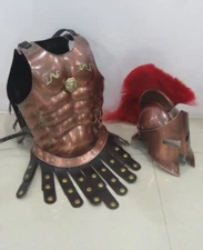 Medieval Copper Finish Muscle Armor With Spartan Helmet Halloween Costume Armor