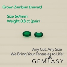 Cut stone - Emerald Zambian hydrothermal lab grown, 6x4mm 0.8ct (pair)