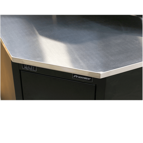 Sealey Stainless Steel Corner Worktop for Modular Corner Floor Cabinet 0.93m - Afbeelding 1 van 5