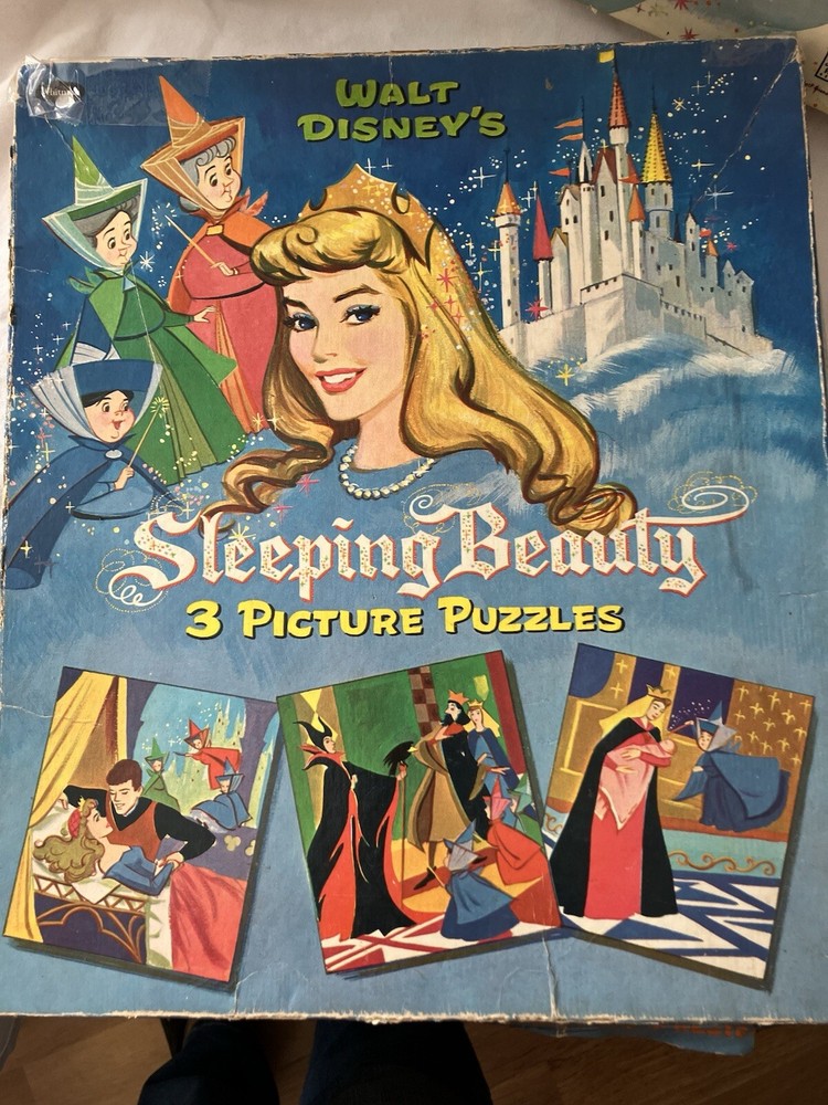 Vintage 1958 Walt Disney Sleeping Beauty 3 frame tray puzzle set by Whitman