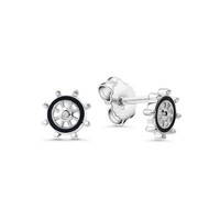 Ohrstecker Aus 925 Silber Rhodiniert Steuerrad Lack Schwarz 2 Zirkonia V