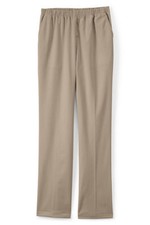 NEW LANDS END WOMENS FIT 3 TWILL ELASTIC WAIST PANTS - KHAKI 8P UNHEMMED
