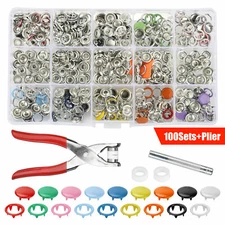 Metal Sewing Button Hollow Prong Ring Press Studs Snap Fasteners Plier Tool Kit