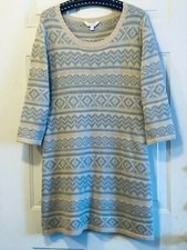 NWT Charming Charlie Sz L Sweater Dress 3/4 Sleeve Ivory/Gray Ornament Acrylic