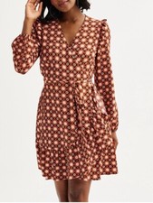 DRAPER JAMES-multi-color MOSAIC-CROSSOVER-LONG SLEEVE-WRAP DRESS-SIZE-S-New