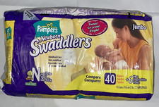 Vintage VTG 2003 Pampers Jumbo Newborn Swaddlers diapers sealed 40 ct. 6 wipes