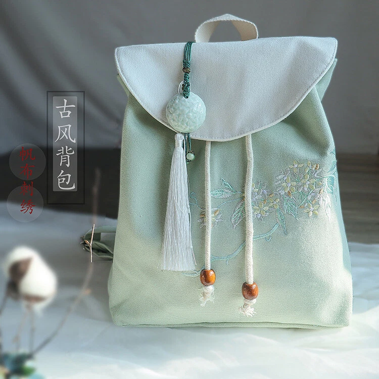 Bolso de Lona Estudiante Chino Accesorios Hanfu Bolso de Lino Mochila Pintada a Mano Foto 3 de 4