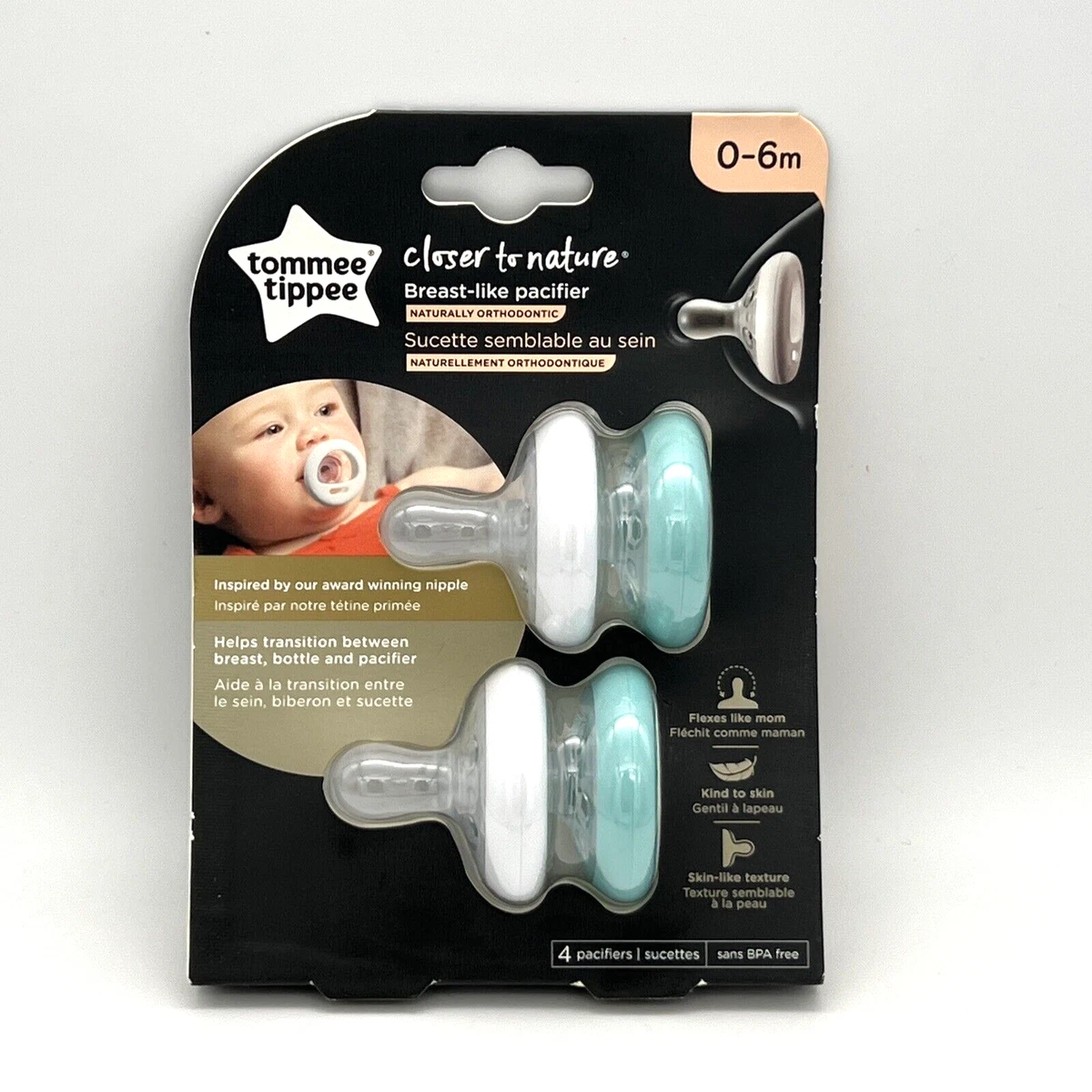 Tommee Tippee Night Time Pacifier 4 Pack 0-6 Mo. Closer to Nature Breast  Like