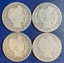 Set Lot 4 FOUR Barber Half Dollars 1897-P 1899-O 1902-O 1905-P silver Coins B359