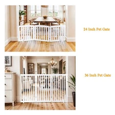 Dog Gate Indoor Freestanding 3 Panel 24"/36" Pet Gate Foldable Dog Fence White