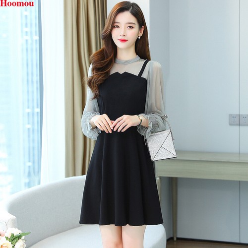 Korean Fashion Women Mesh Patchwork Empire Waist A-line Cocktail Party Dress  | eBay