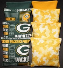 ALL Weather CORNHOLE BEAN BAGS made w Green Bay Packers fabric 8 Plastic Resin