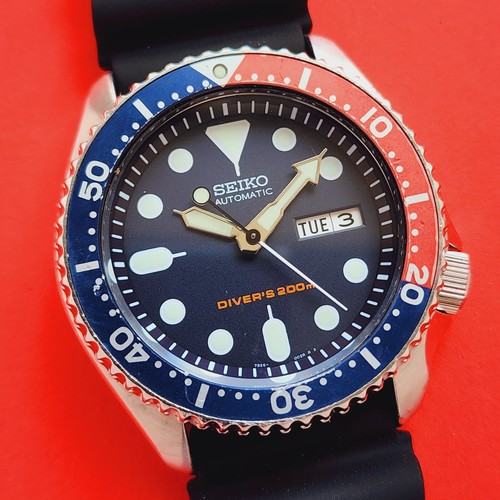 Seiko Divers Watch Pepsi Bezel Automatic Rubber Dive Band 7S260020