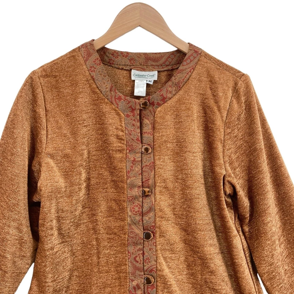 Cárdigan suéter Coldwater Creek para mujer mediano dorado chenilla botón delantero Foto 4 de 4