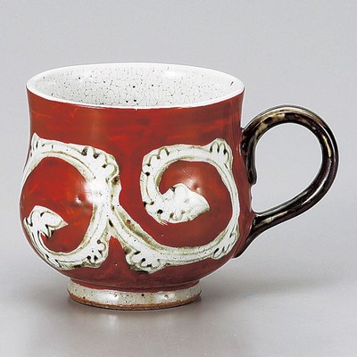 Mino Ware, Made in Japan Hand-Painted Snowflake Arabesque Mug Tea cup Red 320ml