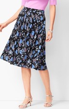 NWT Talbots Black Blue Pink Pleat Wildflower Below Knee Length A-Line Skirt Sz 6