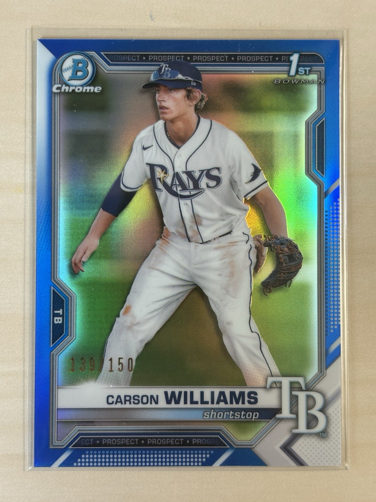 2021 Bowman Chrome Draft Carson Williams TRUE Blue Refractor /150 1st Rays