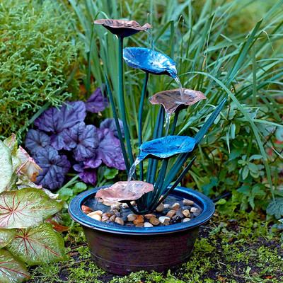 Fountain Bronze Metal Lotus Leaf Cascading Water Feature Indoor Outdoor 13x22''H