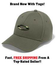 Oakley Tincan Contoured Fitted Hat/Cap Olive Green w/ Camo Icon Logo L/XL