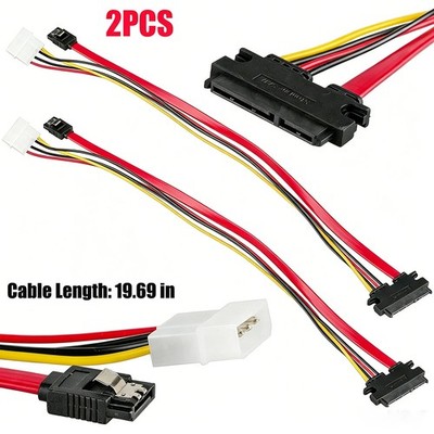2pcs SATA 7+15 22 Pin Combo Cable HDD Hard Drive Data 4 Pin Power Supply Adapter