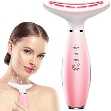 3-in-1 Facial Neck Massager with Heat Vibration for Skin Care - Pink