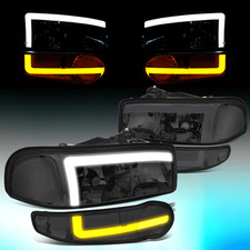 For 2001-2006 Gmc Sierra Yukon Denali Switchback Led Drl Headlights Lamps Smoked