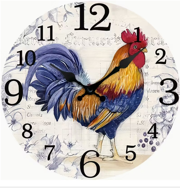 WALL CLOCK Vintage Rooster Design Silent Wall Clock Wooden, 16 Inch