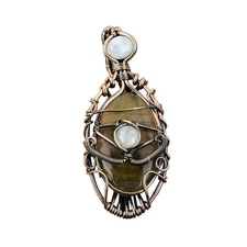 Copper Multi Fluorite Gemstone Rainbow Moonstone Evil Eye Mother Pendant Jewelry
