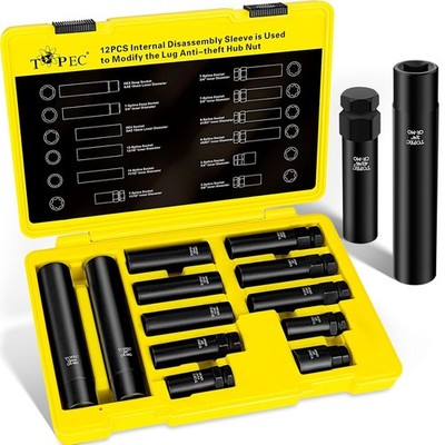 12PCS Spline Lug Nut Socket Set, Master Lug Nut Key Set of 5, 6, 7, 12 Spline..