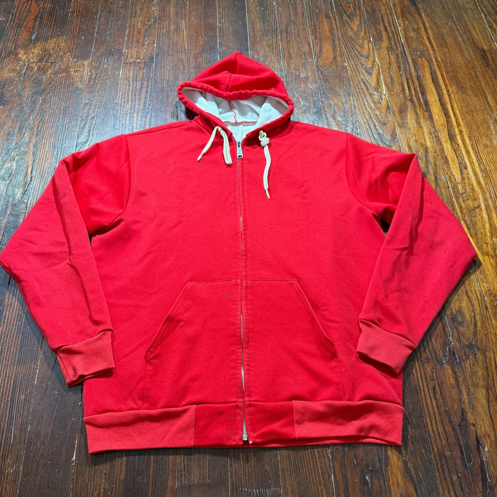 Vintage 90s Thermal Lined Hoodie Mens 2XLT Red Camber Full Zip MADE IN USA