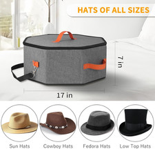 Cowboy Hat Storage Box Travel Case Hardboard Support Organizer Hook Grey