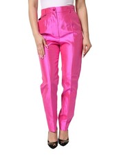 Dolce & Gabbana Pink Silk High Waist Dress Trousers Women's Pants Authentic