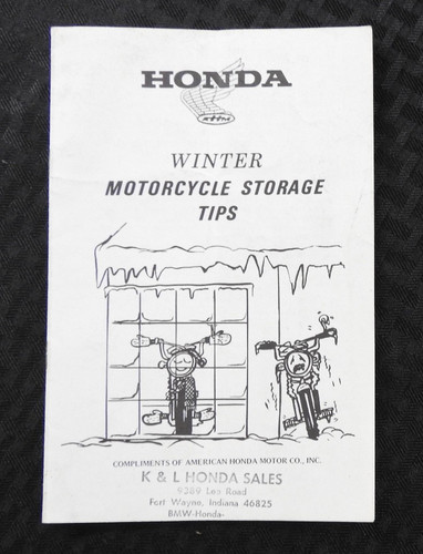 1960's HONDA Motorcycle "Winter Storage Tips" Booklet CB 305 350 450 500 750