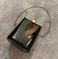 Black Patent Finish Trapezoid Shoulder Bag, G...