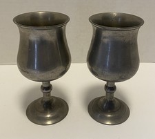 2 Vintage Crown & Rose Cast Pewter Goblet 6" Made in England Chalice AS-IS lot 2
