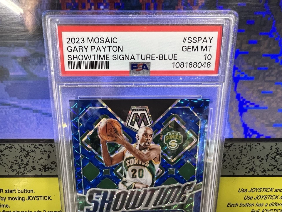 Mosaico Gary Payton 2023 #SSPAY Showtime Signature azul/49 graduado PSA 10 GEMA MT Foto 2 de 4