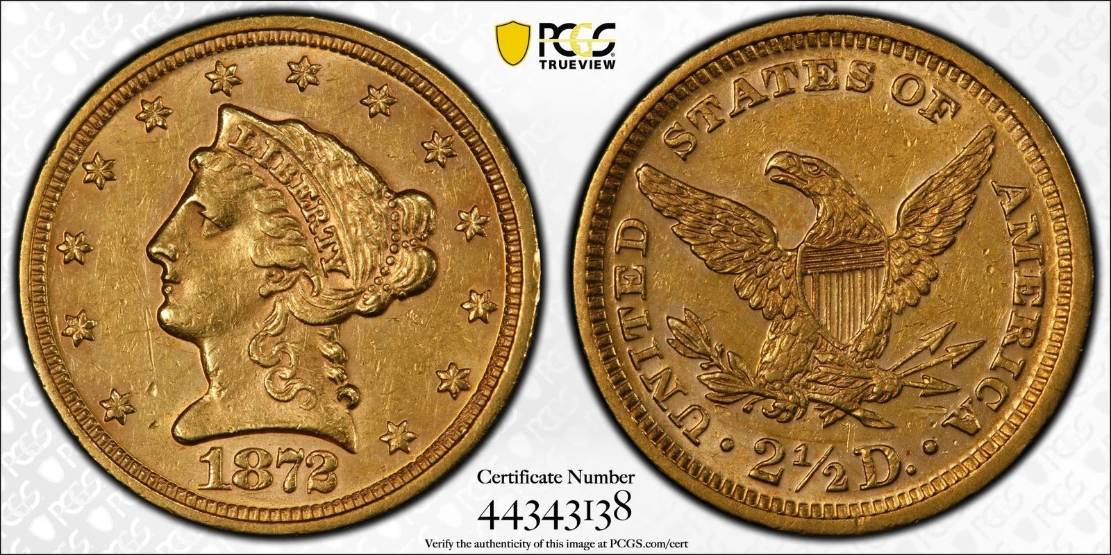 1872 $2.50 Liberty Head Quarter Eagle PCGS AU58