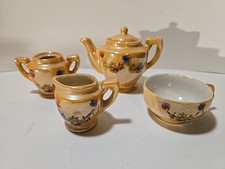 Japan Lusterware Childs Ceramic 4 Piece Miniature Tea Set Vintage Early 1900s