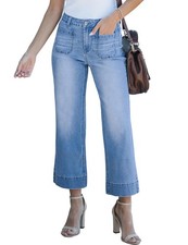 Wide Leg Jeans for Women Mid Waisted Straight Leg Stretchy Cropped Denim Pant...