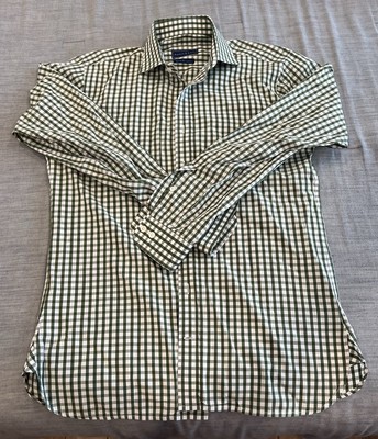 ALTON LANE Blue Label Men's Custom Made Buttoned Slim Fit Gingham L/S Shirt Sz L