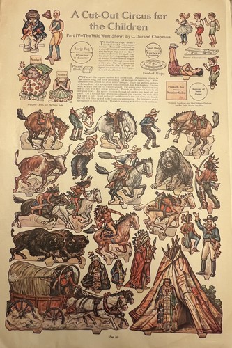 Vintage 1910s C. Durand Chapman Wild West Show Paper Cut-Out Circus for Children